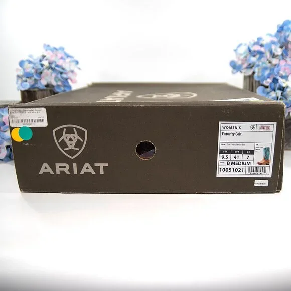 Ariat Futurity Colt Embroidered Cenote Blue Tan Leather Western Cowboy Boots 9.5 - Picture 12 of 12